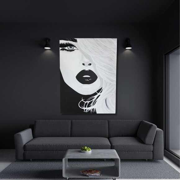 Hand-painted Art black and white woman, Acrylic paint, canvas 30x40 in - Picture 6 of 7